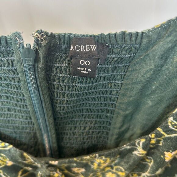 J. Crew Sweetheart Long Sleeve Mini Dress Vintage Vines Fabric Green Floral 00 - Picture 9 of 10